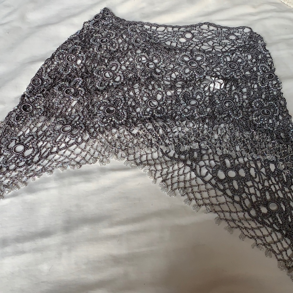 Amazing silver gray scarf beaded with beautiful detailed embellishments